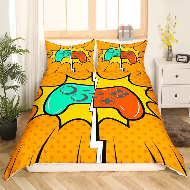 Erosebridal Housse de Couette Rouge pour Gamer Grand Lit, Ensembles de Literie de Jeu Manette Format Grand Lit, Déco de Jeux Vidéo, Réversible, Léger, 3 Pcs (Sans Couette)