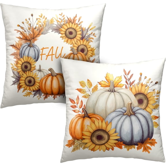 Fall Pillow Covers 16x16 Set of 2 Colorful Pumpkin Sunflower Wreath Throw Pillow Covers Autumn Harvest Pillow Case Thanksgiving Cushion Case for Home Decor Couch Sofa
