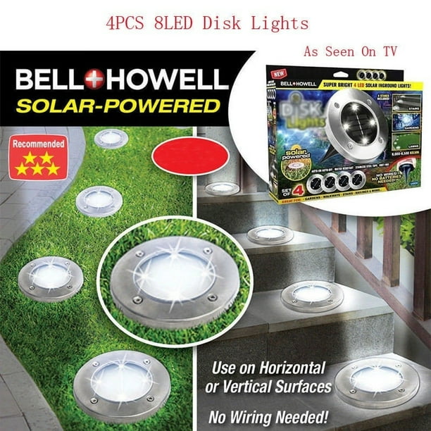 Bell Howell Disk Lights Solar Powered 8 LED Outdoor Lights As Seen