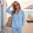 thumbnail image 5 of Stralyhd 2 Piece Womens Sets Cotton Linen Lounge Sets Spring Airport Travel Matching Sets Comfy Lightweight Casual outfits with Pockets Sky Blue M, 5 of 7