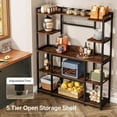 thumbnail image 6 of Tribesigns 5-Tier Bakers Rack: 55" Wide Kitchen Storage Shelf, Microwave Stand with Metal Frame, Coffee Bar Station with 11 Hooks, Rustic Brown, 6 of 7