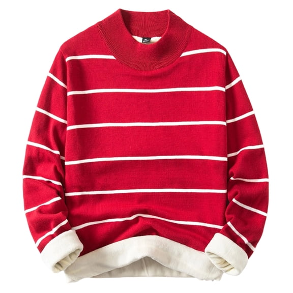 KKBOTIVE Sweater Coat for Mens, Winter Warm Knit Pullover, Retro Striped Casual Sweaters Men's Daily Outerwear ( Red Size: XL )