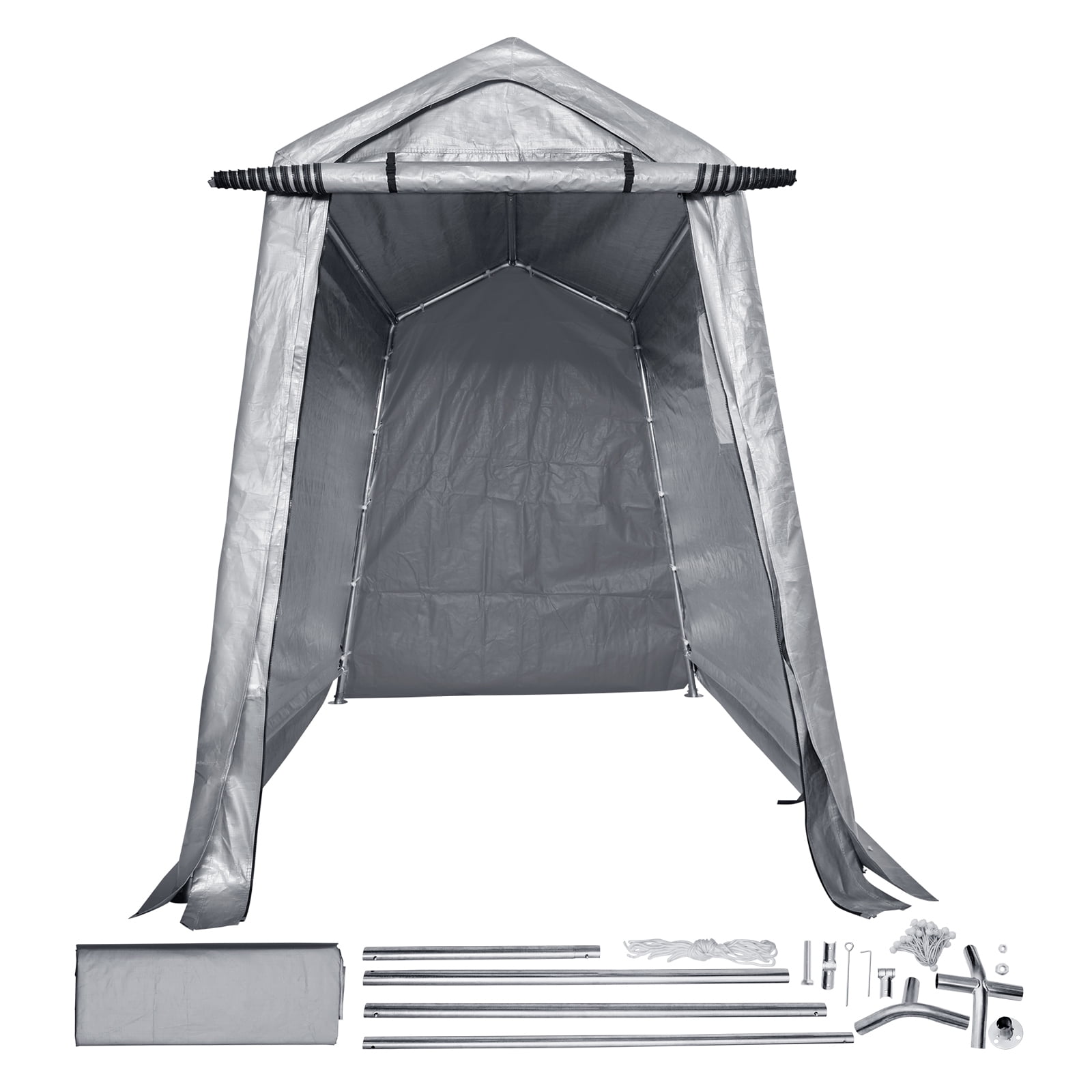KFFKFF 6 x 8x 7 ft Portable Outdoor Storage Shelter, Heavy Duty Garage Carport Shed Waterproof Storage Tent for Motorcycle, Boat or Garden Tools with Roll up Zipper Door & Vents, Grey
