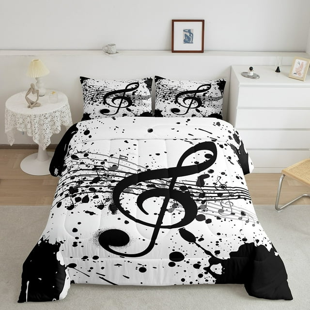 Erosebridal Musical Note Comforter Sets Toddler Size, Hip Pop Music Comforters & Duvets, Chinese Ink Decoration, 2pcs