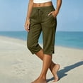 thumbnail image 2 of Zeliretfy Women Capri Pants Summer Casual Cropped Pants Drawstring Elastic High Waisted Trousers with Pockets, 2 of 8