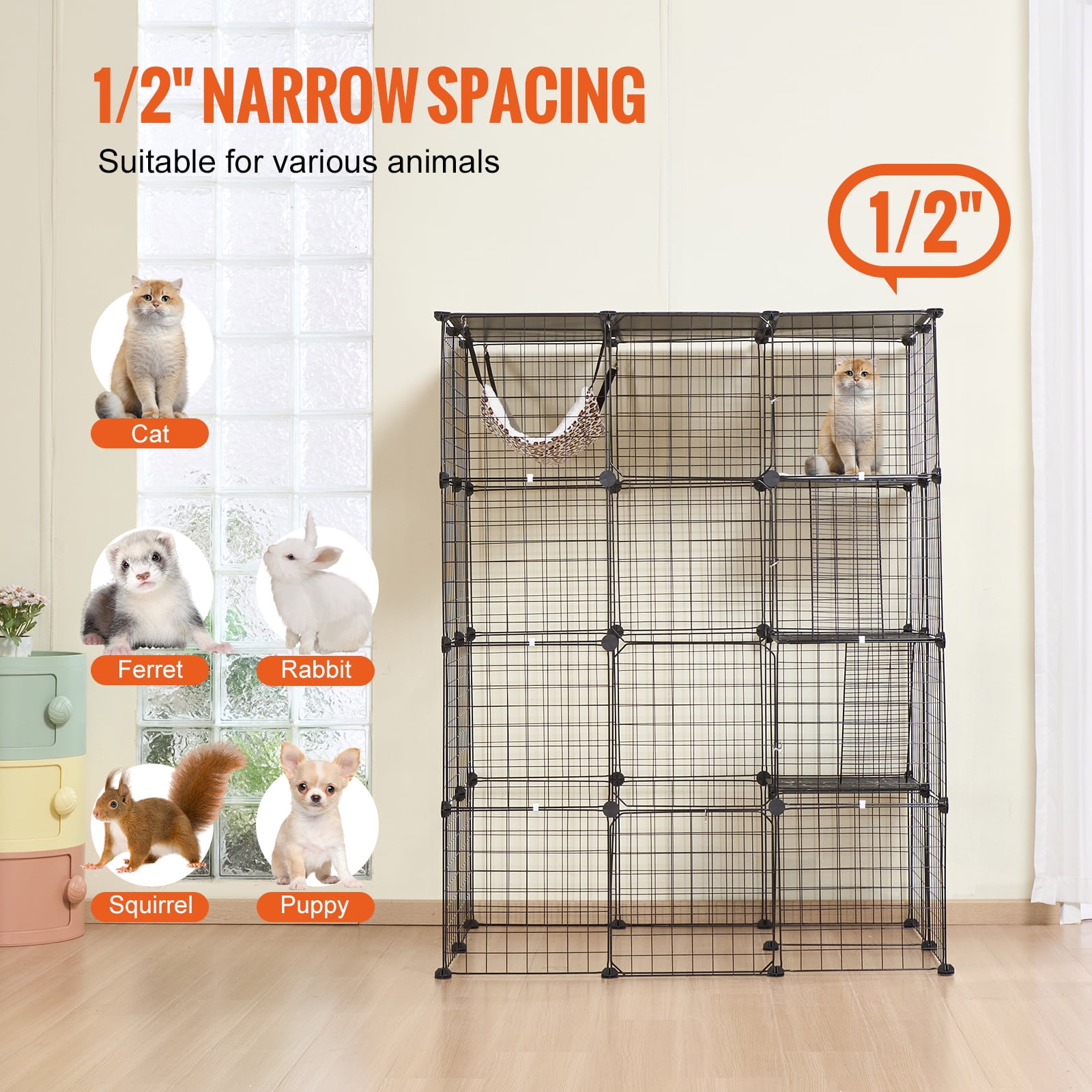 VEVOR Large 4-tier Cat Cage, 41 x 28 x 55", Detachable Metal Wire Cat Enclosure, with 4 Front Doors Hammock Ramp ladders, Indoor & Outdoor Crate Exercise Place Ideal for Kitty, Small Animals, Black