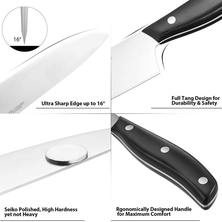 Knife Set with Block, ODERFUN 15 Pcs 1.4116 German Steel Kitchen Knife Set,  Ultra Sharp Knives Set for Kitchen with Knife Sharpener, Ergonomic Handle