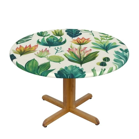 

Plants Round Fitted Tablecloths Table Covers Wipeable Waterproof Elastic for Kitchen Dinning Parties Wedding Picnic Small Fits 40-44 Inch Table Size