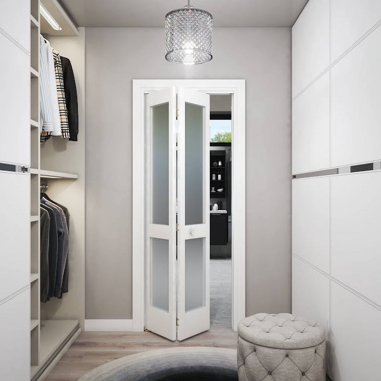 36 in. x 80 in. x 1-3/8 in. Frosted Glass 2-Lite Shaker Primed Solid Wood Core Bi-Fold Door with Hardware Included