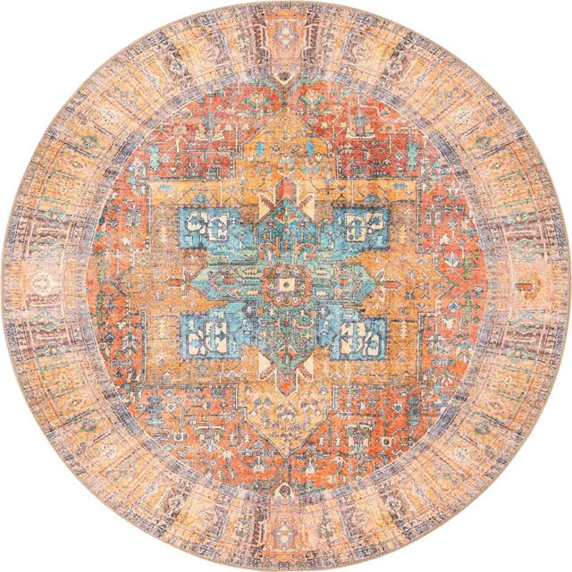 Unique Loom Revival Soutwestern Border Rug 3' 6 x 3' 6 Round Rust Red/Blue