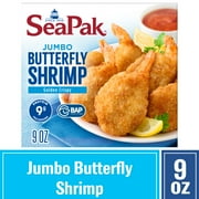 SeaPak Jumbo Butterfly Shrimp with Crispy Breading, Easy to Bake, 9 oz Box, BAP Certified (Frozen Seafood)