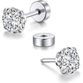 thumbnail image 4 of Cterwk 6 Pairs 14K Silver Plated Flat Back Earrings Stainless Steel Stud Earrings Set Cubic Zirconia Earring Piercing Jewelry for Women Men, Silver, 5MM, 4 of 5