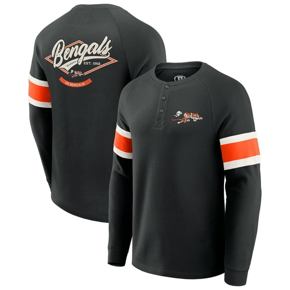 Men's Darius Rucker Collection by Fanatics Black Cincinnati Bengals Waffle-Knit Raglan Long Sleeve Henley T-Shirt