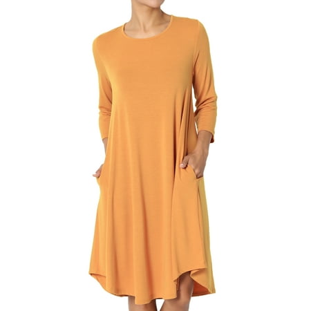 - TheMogan Women's S~3X 3/4 Sleeve A-Line Flared Jersey Knit Pocket T-Shirt Dress
