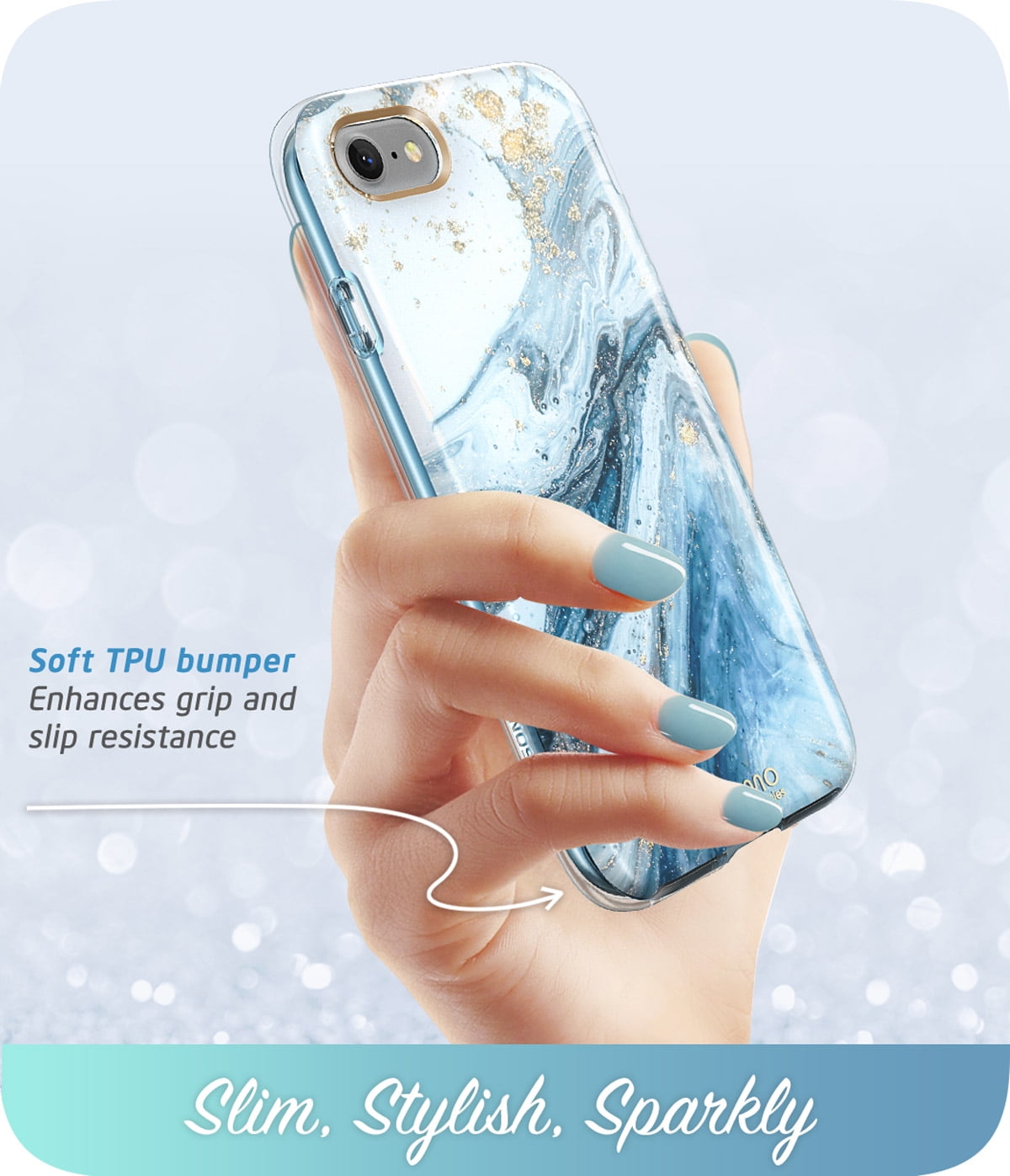 i-Blason Cosmo Series Designed (Built-in Screen Protector) Stylish Protective Bumper Case for iPhone SE (2020)/ iPhone 8/ iPhone 7 (Blue)
