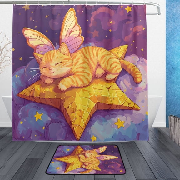 BZSMCE Shower Curtain and Bath Accessory Set,Celestial Whiskers Pattern