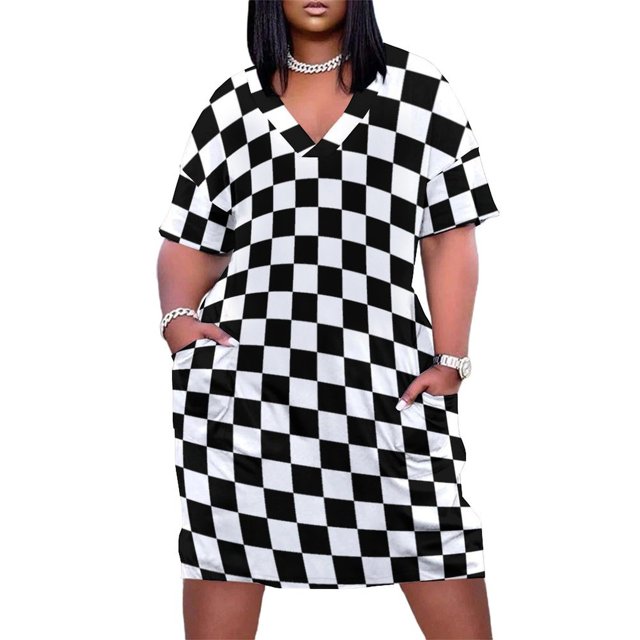 Vestido holgado con bolsillos a cuadros para mujer, vestido de noche de verano para mujer