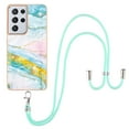 thumbnail image 2 of Allytech Galaxy S21 Ultra Case, TPU Marble Pattern Slim Fit Anti-scratch Shock-absorbing Full Protection Back Cover with Hand Strap Lanyard Case for Samsung Galaxy S21 Ultra, Green Pink, 2 of 4