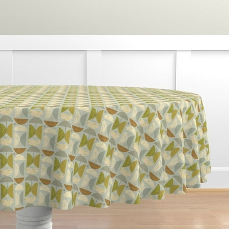 

Cotton Sateen Tablecloth 70 Round - Blue Green Mid Century Midcentury Modern Retro Geometric Mod Shapes Abstract Scandinavian Print Custom Table Linens by Spoonflower
