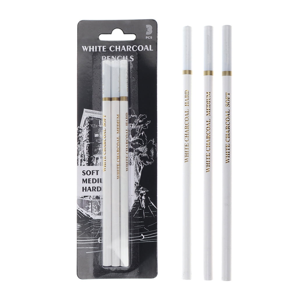 TONKBEEY 3 Pcs Pro White Charcoal Pencil Sets White Charcoal Wooden Pencils for Pro Artist Beginner Drawing Sketching Blending
