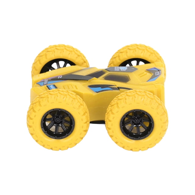 Coche de doble cara con tracción hacia atrás, accionado por fricción, 4 neumáticos grandes, Mini volteos giratorios de 360 grados, coche de acrobacias de inercia, amarillo