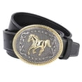 thumbnail image 1 of Grabado Animal Caballo Oval Vaquero Hebilla de cinturón Rodeo Hombres Negro, como se describe Jinwen Cinturón de vaquero occidental, 1 of 8