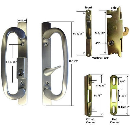 Andersen Keyed Patio Door Locks Sliding Glass Patio Door Handle Kit with Mortise Lock and Keepers, B-Position, Latch Lever is Off-Centered, Brushed Chrome, Keyed ()