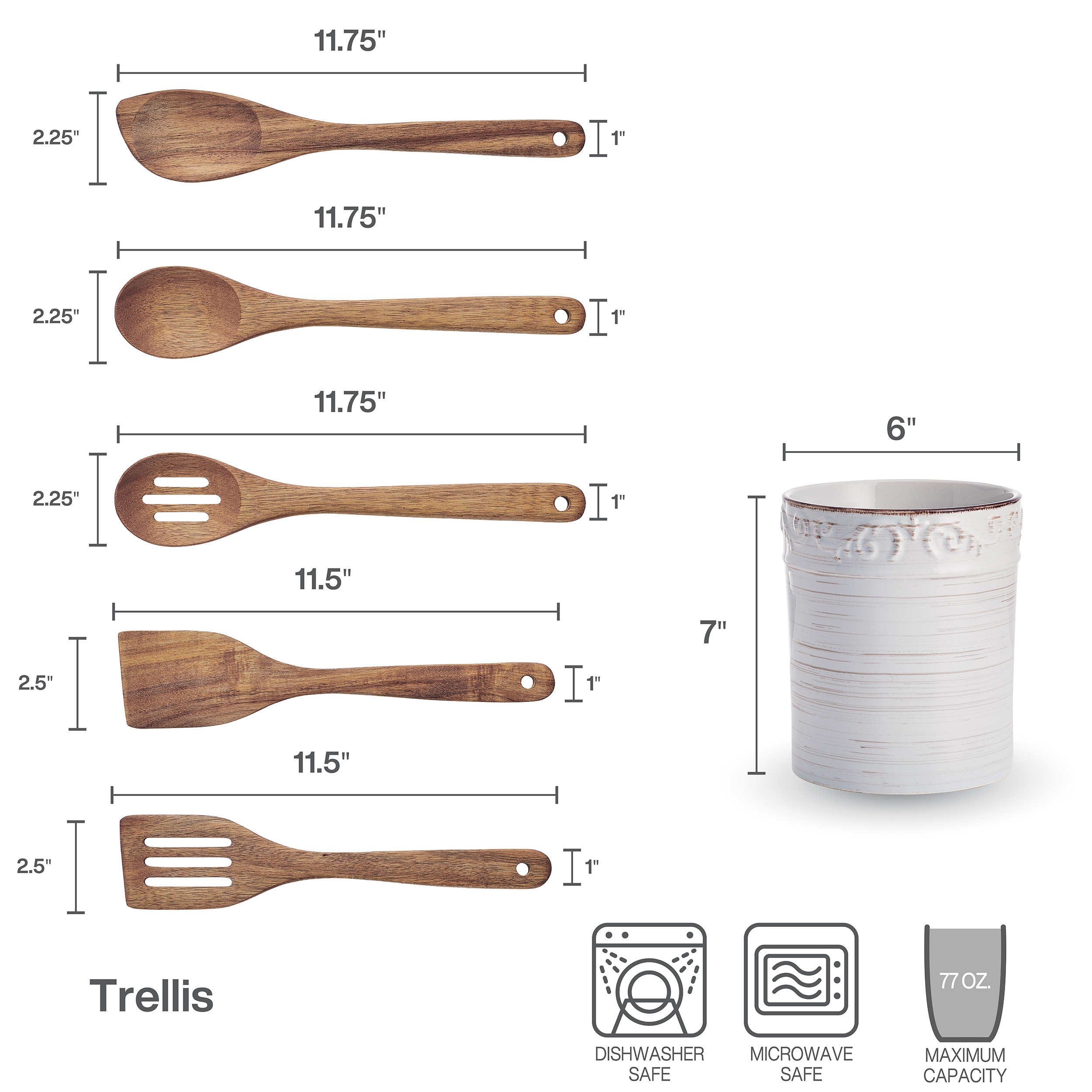 Pfaltzgraff Trellis Utensil Stoneware Crock with Tools White