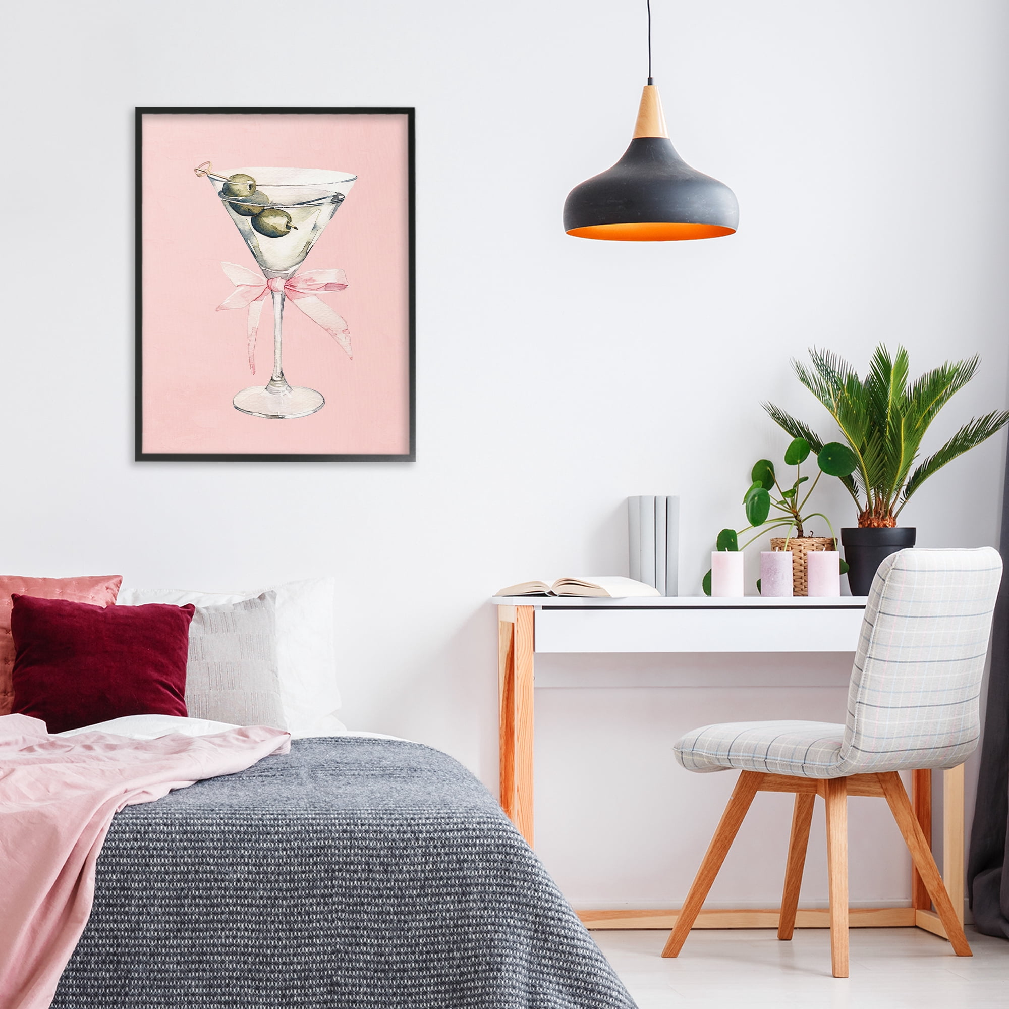 Stupell Industries Martini with Pink Bow Black Framed Giclee Art, design by Kim Allen