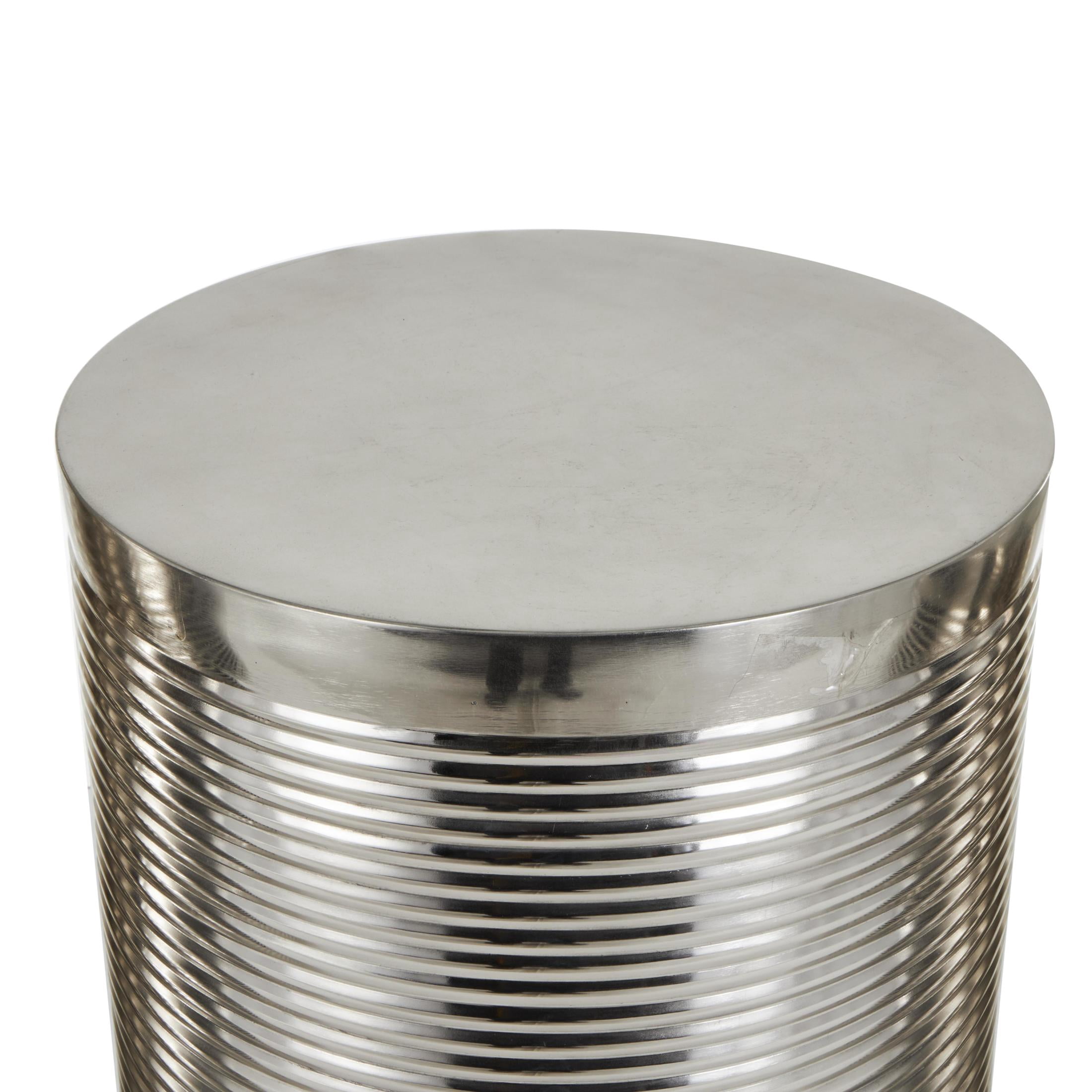 DecMode 18" x 24" Silver Metal Ribbed Drum Accent Table, 3-Pieces