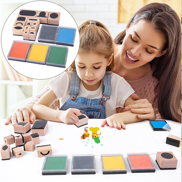 Sellos de creativos, juguetes de desarrollo , juguetes de aprendizaje de dibujo, juguetes Montessori para álbumes de recortes, regalos perfke Almohadilla de tinta para pintar con los dedos