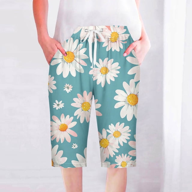 Puntoco Pantalones cortos de verano para mujer, moda 2024, pantalones cortos para mujer, pantalones casuales, pierna recta, cordón, cintura elástica, pantalones sueltos y cómodos con bolsillos