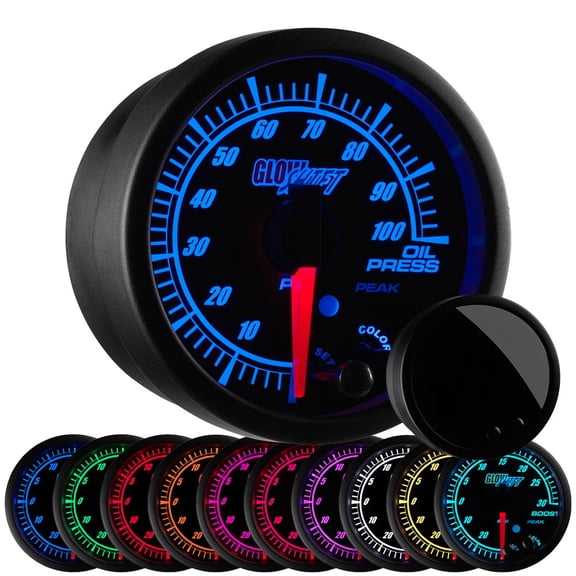 GlowShift Black Elite 10 Color Oil Pressure Gauge