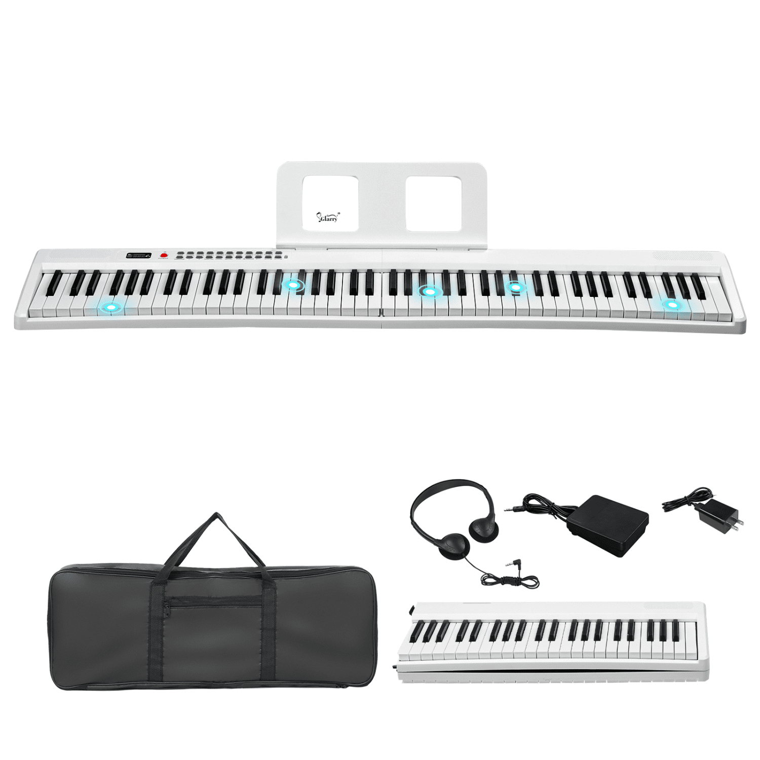 Hassch 88 Key Foldable Electronic Piano, Semi-Weighted Keyboard with Bag and Headphone, Pedal and MIDI Bluetooth, White