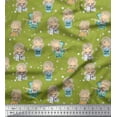 thumbnail image 1 of Soimoi Green Moss Georgette Fabric Cute Girl & Dots Printed Fabric 1 Yard 42 Inch Wide, 1 of 3