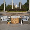 thumbnail image 3 of Outdoor Furniture 6-Piece Half-Moon Wicker Sectional Sofa Set with Round Fire Pit Table, Grey, 3 of 6