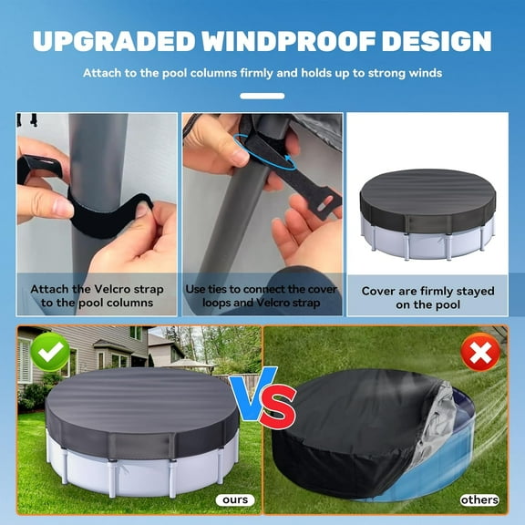 16 Ft Round Winter Pool Cover for Metal Frame Above Ground Pools - Upgraded Windproof Design Compatible with / (Black)
