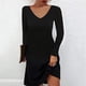 thumbnail image 2 of Mini vestido de Manga larga Fridja con Cuello en V negro informal sexy para mujer a la Moda S, 2 of 7