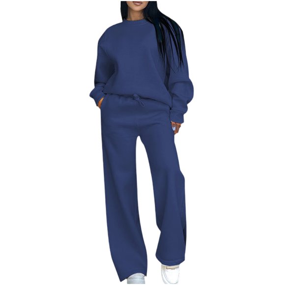 Wdfiry Women 2 Piece Tracksuit Sets Solid Color Loose Drawstring Sweatsuit Sets with Pockets Long Sleeve Sweatshirt and Sweatpants Pullover Lounge Outfits