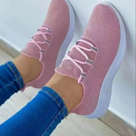 

Shoes Flat Sole Large Lace Up Shoes Loose Cake Sole Sports Style Solid Color Flying Woven Women Shoes