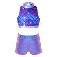 thumbnail image 2 of Aislor Kids Girls Shiny Sequins Dance Costumes Crop Top with Shorts Set Activewear Ballet Dancewear, 2 of 7