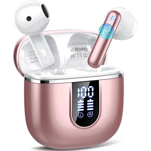 Wireless Earbuds, 2026 Bluetooth 5.4 Earphones In Ear 3D Stereo, Bluetooth Headphones with 4 ENC Noise Cancelling Mic, 40H Deep Bass IP7 Waterproof Headset Comfortable Earbuds for Work,Sport Rose