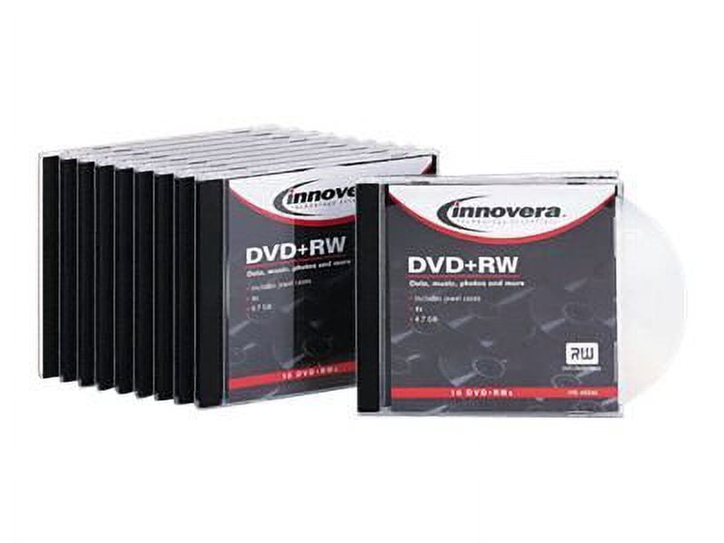 Innovera DVD+RW Discs, 4.7GB, 4x, w/Slim Jewel Cases, Silver, 10/Pack