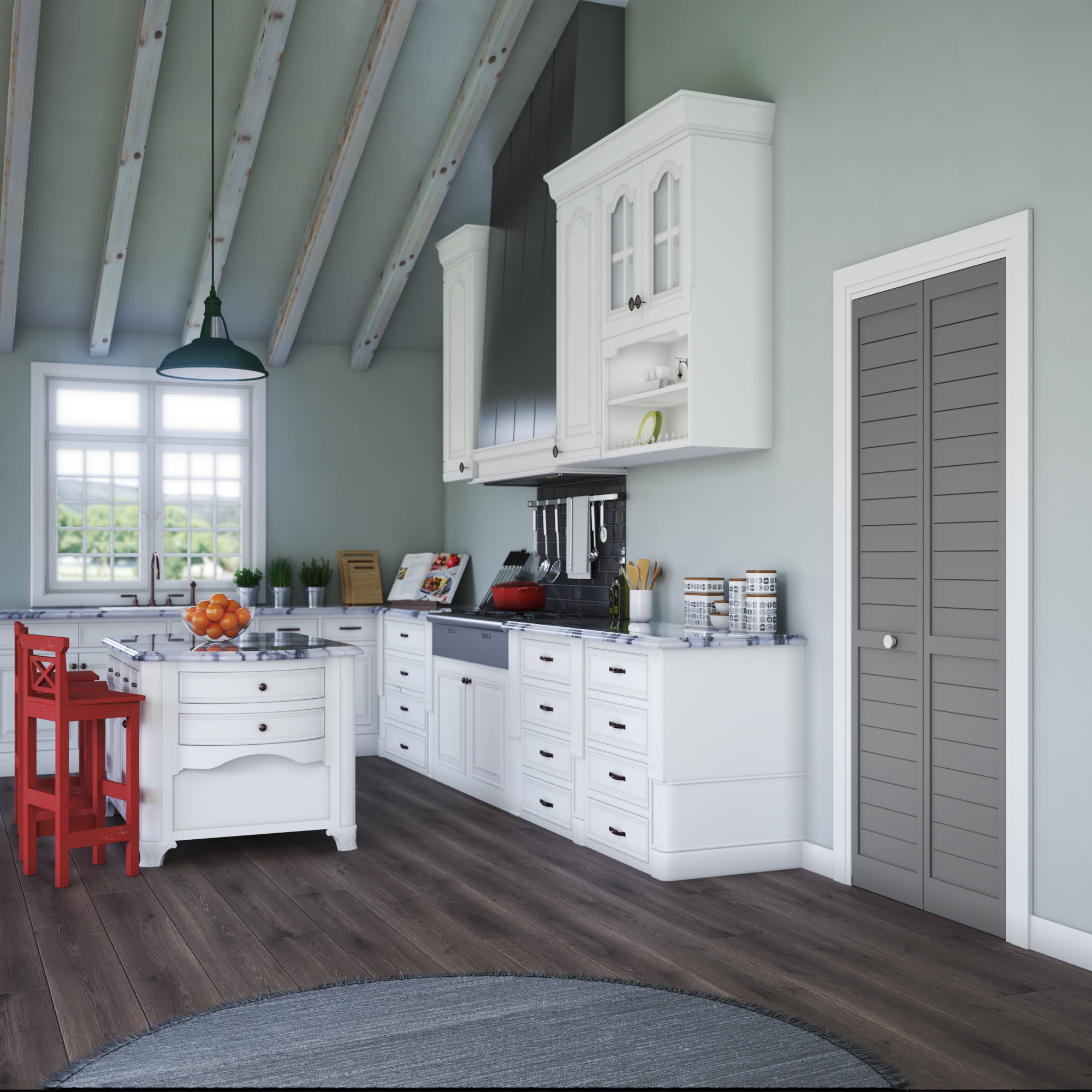 EightDoors 80" x 36" x 1" Flat Louver Grey Prefinished Pine Wood Interior Bifold Door with Hardware Included