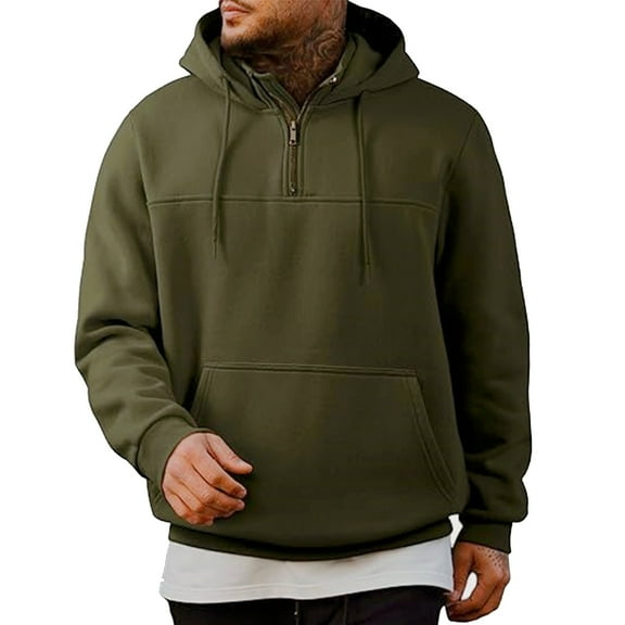 LWavelet Mens Half Zip Pullover Hoodie Long Sleeve Casual Hooded Sweatshirt with Kangaroo Pocket Adjustable Drawstring