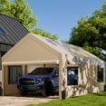 thumbnail image 5 of Walsunny 12x20 ft Carport with 4 Sandbags Heavy Duty Canopy with Roll-up Windows Portable Garage with Removable Sidewalls & Doors Car Canopy Khaki, 5 of 10