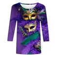 thumbnail image 4 of DPTALR Mardi Gras Women's Casual Print Crew Neck Three-Quarter Sleeve Loose T-Shirt,Purple,Size XXXL, 4 of 6
