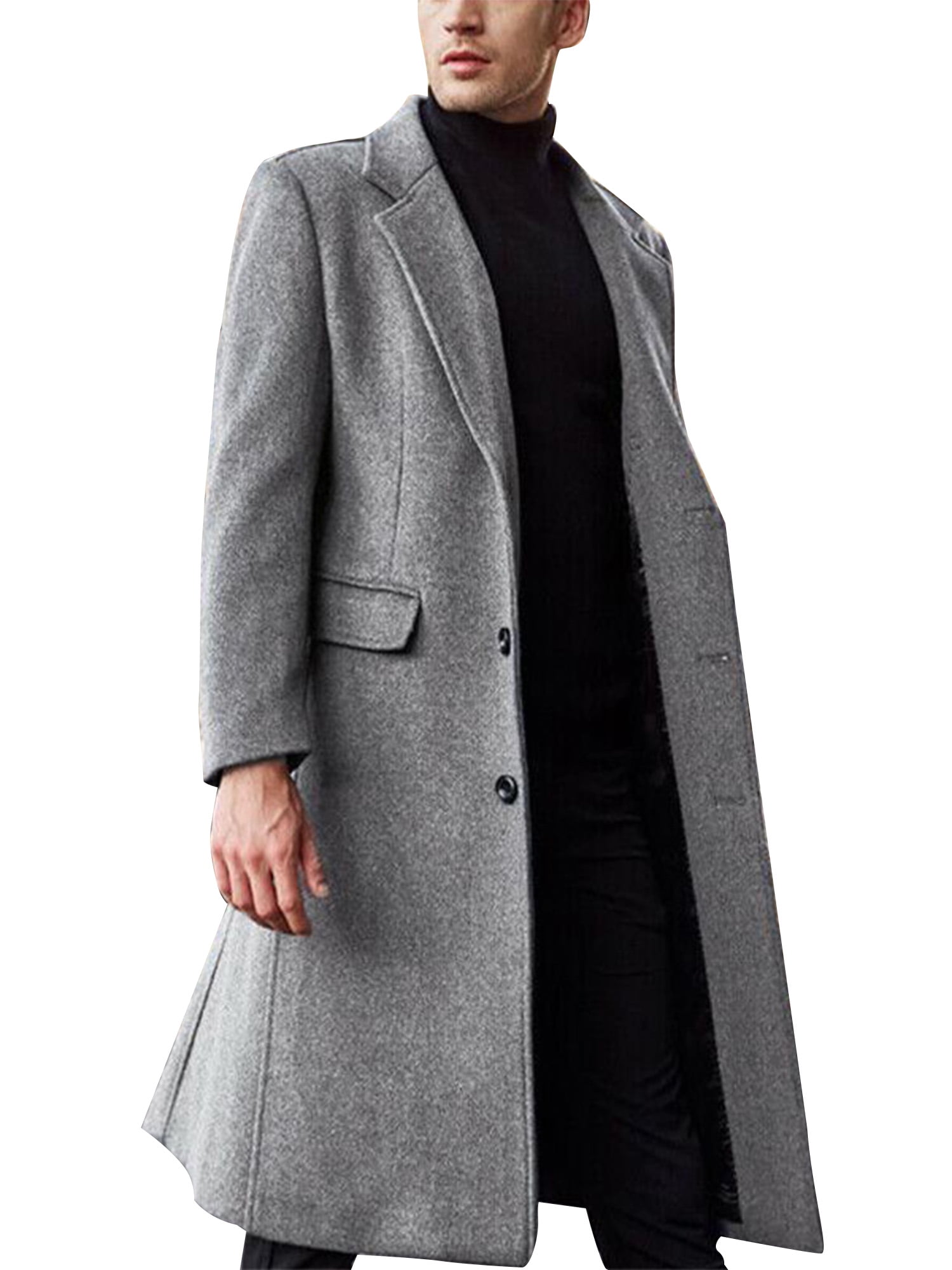 1*-Mens Jacket Outwear Casual Wool Blend Trench Overcoat Warm Long Coat Winter 