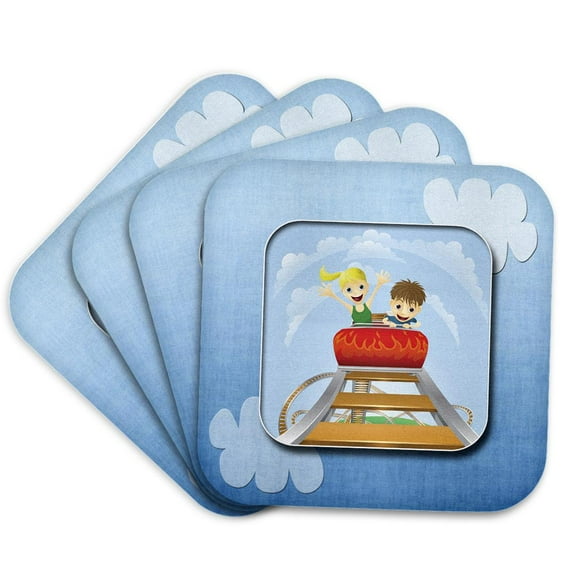 3drose, Kids on a Roller Coaster, Set of 4 Coasters - Soft