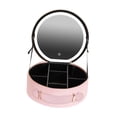 thumbnail image 4 of Bolsa de maquillaje LED inteligente con espejo, estuche redondo para cosméticos, luz portátil, espejo de tocador de gran capacidad, bolsa de almacenam Rosa, 4 of 8